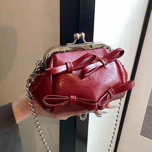 Borsa a Tracolla Vintage con Fiocco in PU Metallizzato per Donna Mini Borsa Sottospalla con Chiusura a Scatto Piccola Pochette da Sera