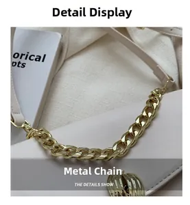 Close-up of premium light gold hardware chain and creamy white leather texture on retro bag
