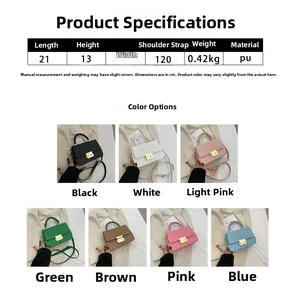 Detailed size specifications and multi-color options for stylish PU crossbody bag