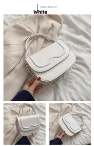 Dettaglio borsa bianca in PU con patta a onde, scritta COO e finiture dorate