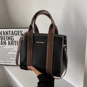 Women Fashion Pebbled PU Leather Tote Bag Contrast Color Stitching Handbag Large Capacity Shoulder Crossbody Bag