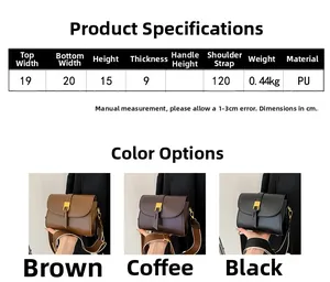 Detailed size chart and color selection for vintage PU leather crossbody flap square bag