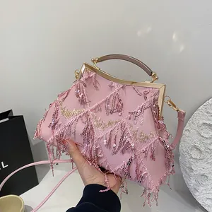 Borsa da Sera Vintage con Paillettes e Nappe per Donna Elegante Borsa a Mano di Lusso per Feste Formali e Matrimoni con Tracolla Rimovibile