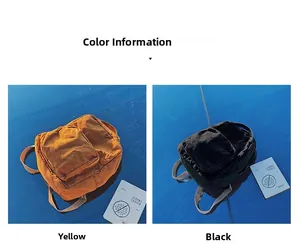 Dettaglio dei colori dello zaino in tela giallo e nero con robusta tasca anteriore