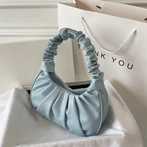 Women Ruched Underarm Bag PU Leather Pleated Cloud Bag Minimalist Half Moon Shoulder Bag Magnetic Closure Casual Commuting Fashion Handbag
