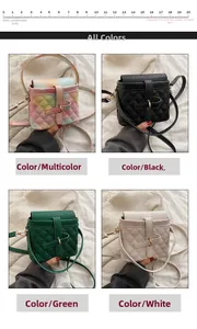 Mini borse a tracolla trapuntate in opzioni di colore multicolore, nero, verde e bianco