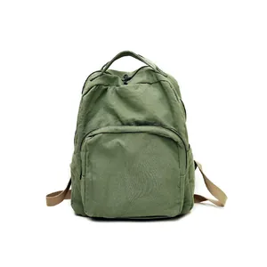 Zaino minimalista in tela verde oliva con cinghie kaki per la scuola e l'uso esterno