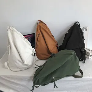 Mochila japonesa de lona gran capacidad para estudiantes en blanco marrón negro verde