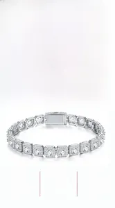 Macro detail of square moissanite inlay on a polished S925 sterling silver bracelet