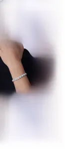 Detailed view of S925 sterling silver tennis bracelet with sparkling moissanite stones
