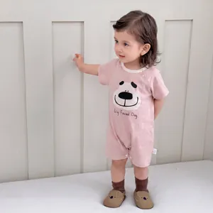 Pink newborn baby short sleeve bodysuit with Big Faced Dog cartoon print and soft fabric