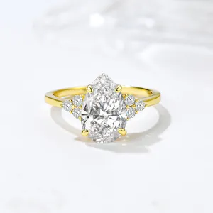 Macro detail of S925 hallmark on a pear-cut zircon ring with gold plating