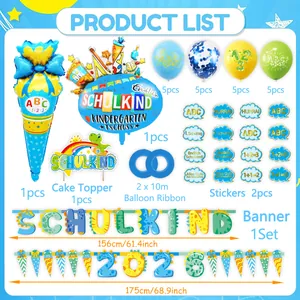 Schulkind 2024 school enrollment party set with balloons, banners, and stickers