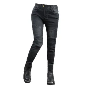 Women's slim fit motorcycle jeans with accordion panels and reinforced protective knees