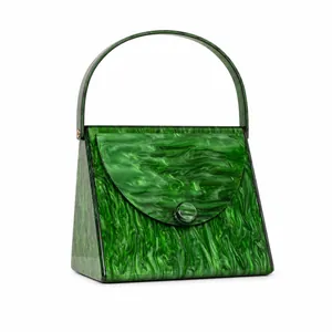 Artistic green marble pattern acrylic handbag with vintage trapezoid shape design