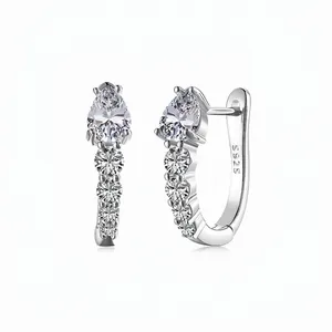 Orecchini a Bottone in Argento Sterling 925 per Matrimonio Francese per Donna Zirconia Taglio a Pera Gioielli Moda Minimalista