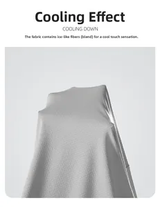 Detail of grey UPF50+ cooling fabric with breathable micro-mesh texture for outdoor sun protection