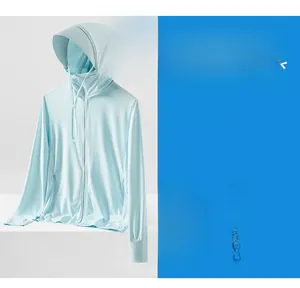 Detail showing 5-in-1 sun protection jacket with hood, face mask and extended cuffs