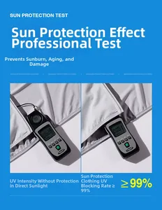 UPF50+ breathable sun protection fabric detail showing 99 percent UV blocking test
