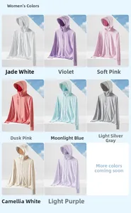 Selection of light breathable UPF50+ sun protection jackets in eight pastel colors
