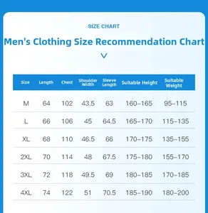 Detailed size chart for sun protection jacket with height and weight measurement guide