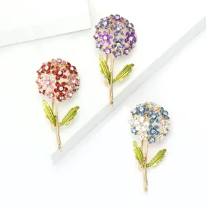 Elegant hydrangea flower brooch with rhinestones and colorful enamel petal details