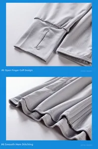 Detailed view of mesh sun protection jacket with thumb holes and flat stitched hem