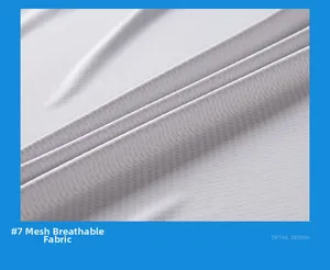 Detail shot of white mesh breathable fabric for UPF50+ outdoor sun protection jacket