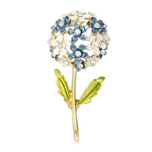 Elegant Alloy Rhinestone Hydrangea Flower Brooch For Women Light Luxury Enamel Botanical Plant Corsage Pins Dress Accessories