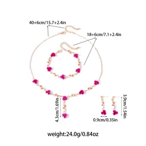 Comprehensive dimension and weight specifications for this French rose jewelry set