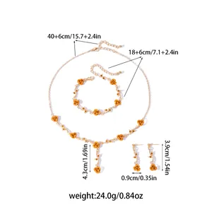 Detailed size specifications for French style rose necklace bracelet and earring set