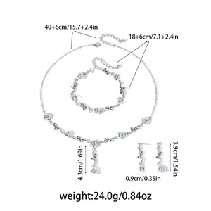 Detailed dimensions for vintage rose necklace, bracelet, and floral earrings set