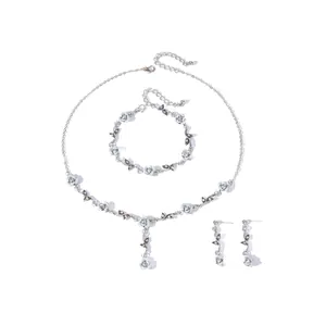 Detailed view of French Mori style rose necklace, bracelet and earring jewelry set
