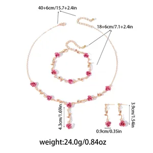 Comprehensive size and weight specifications for rose necklace, bracelet and earring set