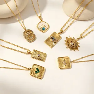 Collier Pendentif Acier Inoxydable Plaqué Or Mauvais Œil Hamsa Cœur Soleil Étoile Bijoux Vintage Pour Femmes