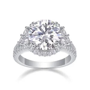 Close-up of luxury S925 sterling silver ring with large brilliant-cut moissanite stone