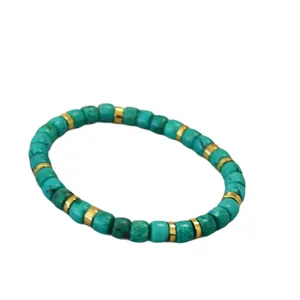 Vintage turquoise beaded bracelet with gold spacer accents for women in bohemian style