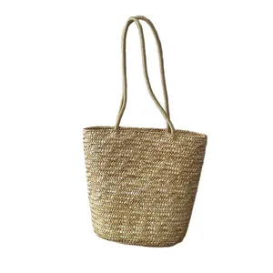 Handwoven straw shoulder tote bag for summer beach vacation and casual daily use