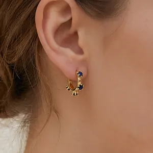 Hoop Earrings Zircon Geometric Flower 18K Gold Plated Copper Modern Style With Earring Post