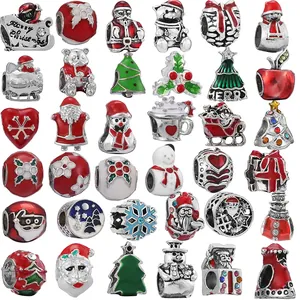Christmas Santa Claus Snowman Tree Charms Beads Alloy Enamel Rhinestone DIY Jewelry Making Accessories For Bracelets