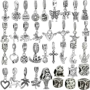 Retro Alloy Silver Tone Heart Lock Key Charms For DIY Bracelet Necklace Jewelry Making Accessories Animal Star Moon Pendants