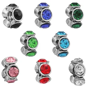 Retro Alloy Large Hole Charm Beads With Rhinestone Crystal For DIY Bracelet Necklace Jewelry Making Findings Accessories