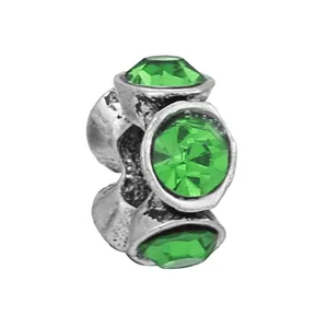 Retro silver charm bead with green faceted crystals for DIY jewelry bracelets