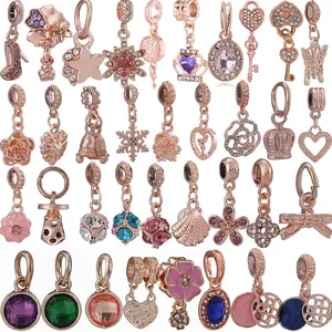 DIY Rose Gold Plated Alloy Flower Heart Crown Charms For Bracelet Pendants With Zirconia Enamel Women Jewelry Findings