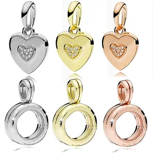 Legierung Herz Rund Anhänger Für Halskette Armband Herstellung Strass Eingelegt Gold Silber Roségold Plattiert Schmuck DIY Charms Für Damen