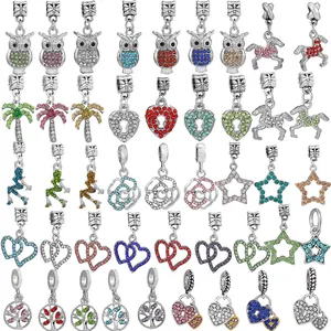 Alloy Rhinestone Charms Pendants DIY Jewelry Making For Women Owl Star Heart Tree Of Life Mermaid Pattern Finger Beads