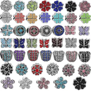 Alloy Rhinestone Sparkling Flower Heart Butterfly Clover Charms Beads For DIY Bracelet Necklace Jewelry Making Women Gift