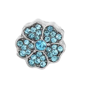 Blue rhinestone flower charm bead with silver base for bracelet and necklace making