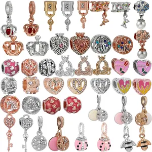 Alloy Enamel Zirconia Charms For DIY Bracelet Making Fashion Heart Crown Flower Pendant Beads For Women Jewelry Accessories