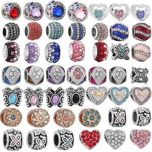 Cuentas Dijes DIY De Metal Esmalte Corazón Mariposa Flor Para Pulsera Fabricación De Joyas Diamantes De Imitación Incrustados Accesorios De Moda